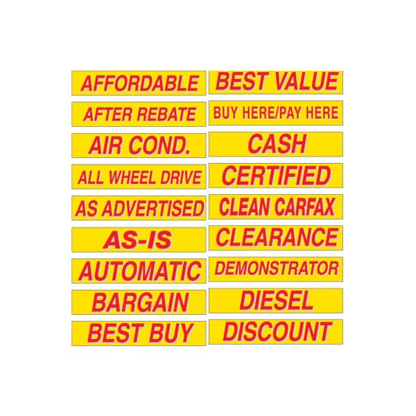 Car Dealer Depot 15" Yellow & Red Adhesive Windshield Slogans: Automatic Pk 132-AU - main